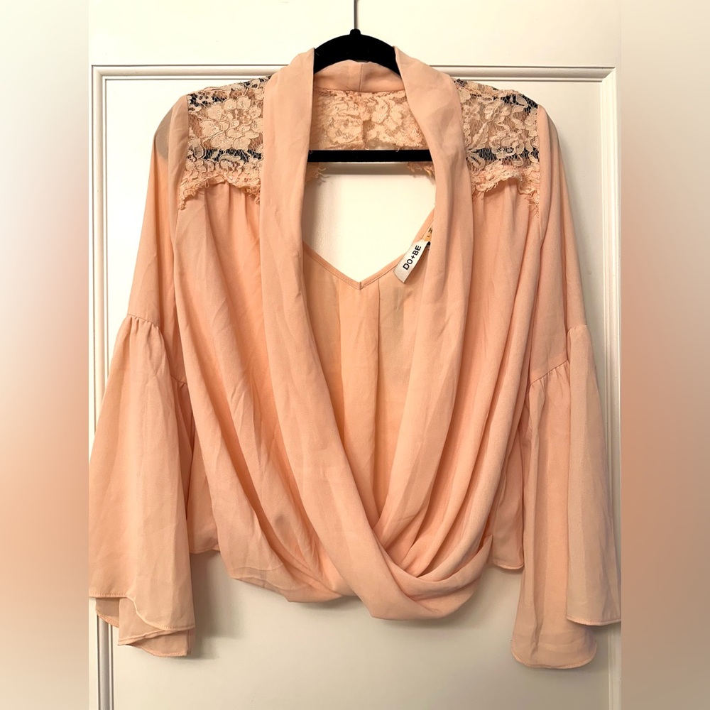 Do+Be Blush Lace Wrap Blouse